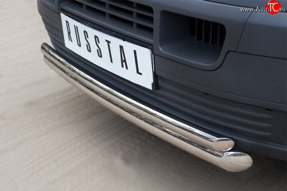 16 999 р. Защита переднего бампера (2 трубыØ63 и 42 мм, нержавейка) SLITKOFF  Volkswagen Transporter  T5 (2003-2009) дорестайлинг  с доставкой в г. Керчь