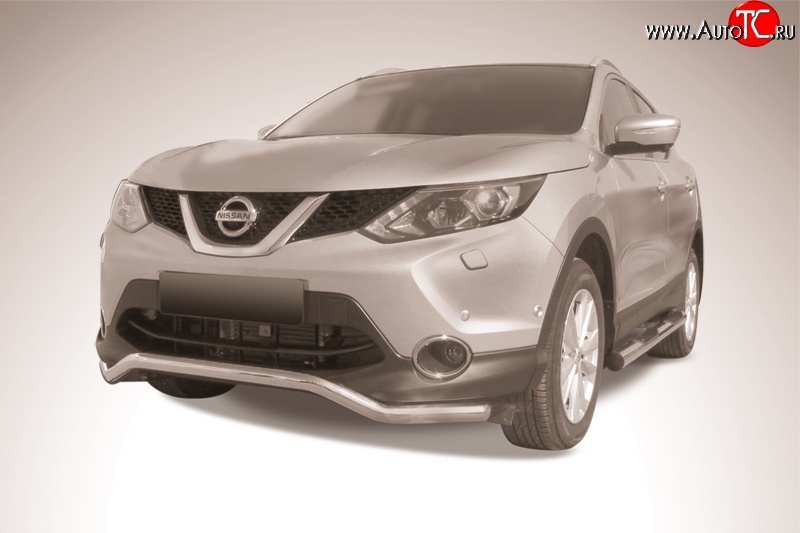 13 749 р. Фигурная защита переднего бампера диаметром 57 мм Slitkoff Nissan Qashqai 2 J11 дорестайлинг (2013-2019) (Нержавейка, Полированная)  с доставкой в г. Керчь