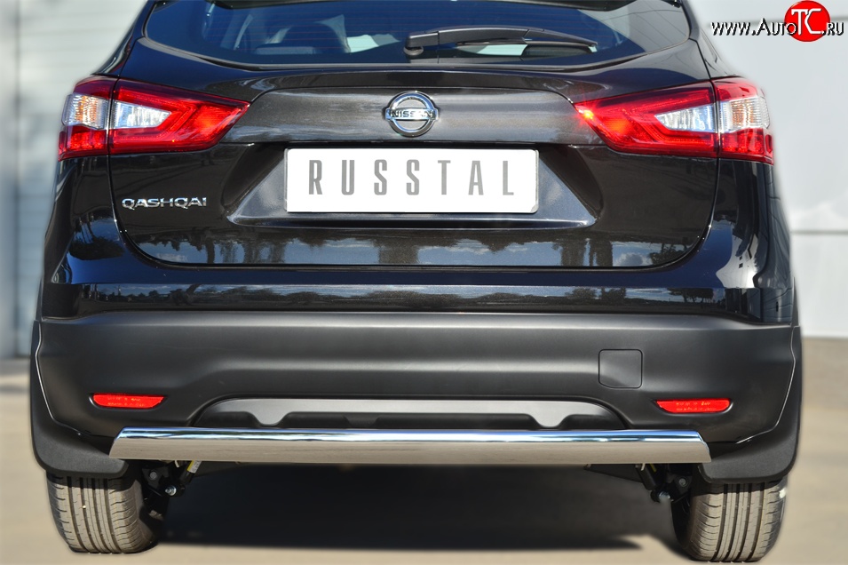 11 299 р. Защита заднего бампера (Ø75x42 мм, нержавейка) Russtal Nissan Qashqai 2 J11 дорестайлинг (2013-2019)  с доставкой в г. Керчь