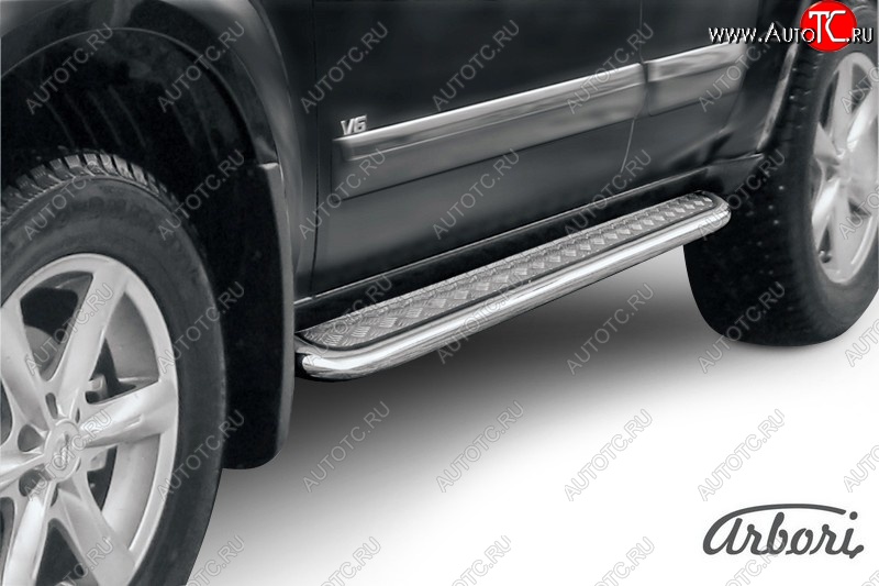 14 219 р. Защита штатных порогов с листом Arbori (нержавейка, алюминий, d57) Nissan Pathfinder R51 рестайлинг (2009-2014)  с доставкой в г. Керчь