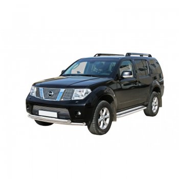 Защита порогов ТехноСфера (Техно Сфера) (нержавейка, с проступью, d76 mm) Nissan Pathfinder  R51 (2009-2014) рестайлинг