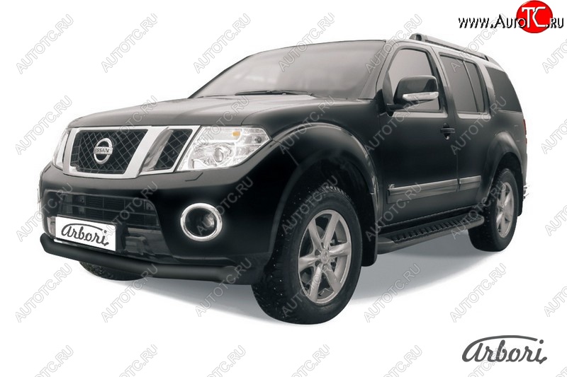 7 019 р. Защита переднего бампера Arbori (черная, 1 труба d76 mm). Nissan Pathfinder R51 рестайлинг (2009-2014)  с доставкой в г. Керчь