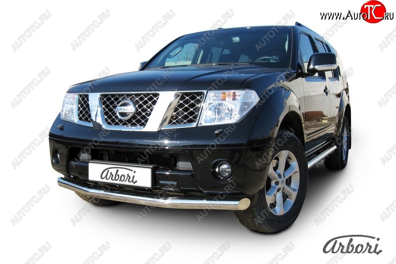 13 319 р. Защита переднего бампера Arbori (нержавейка, 1 труба d76 mm). Nissan Pathfinder R51 рестайлинг (2009-2014)  с доставкой в г. Керчь