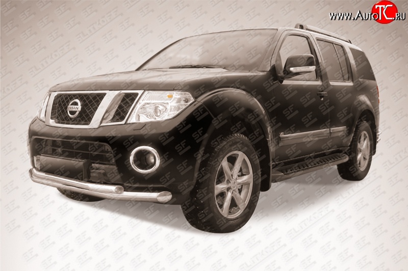 15 999 р. Защита переднего бампера Slitkoff (Ø76 и 57) Nissan Pathfinder R51 рестайлинг (2009-2014) (Нержавейка, Полированная)  с доставкой в г. Керчь