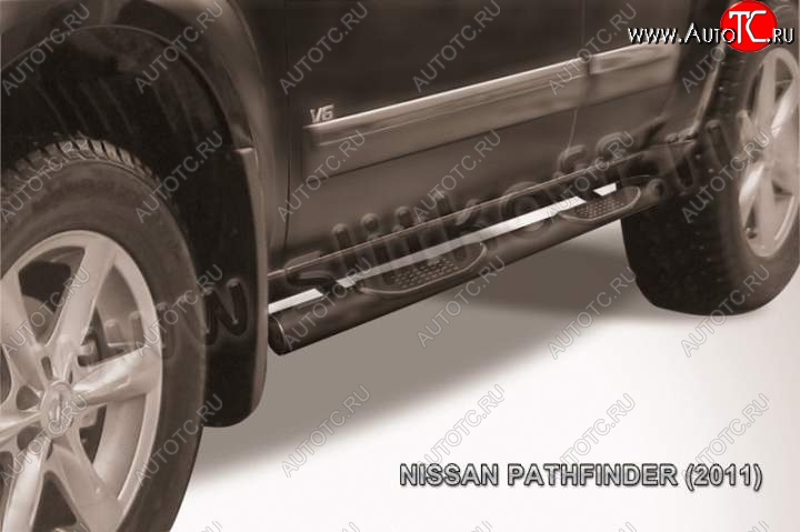 10 299 р. Защита порогов Slitkoff  Nissan Pathfinder  R51 (2009-2014) рестайлинг (Цвет: серебристый)  с доставкой в г. Керчь