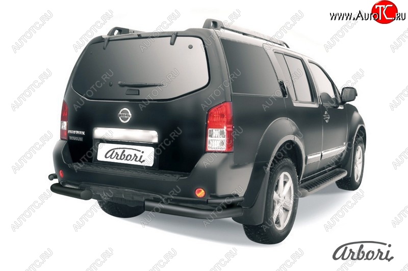7 469 р. Защита заднего бампера Arbori (уголки, черная, 2 трубы d76 и 42 mm). Nissan Pathfinder R51 рестайлинг (2009-2014)  с доставкой в г. Керчь