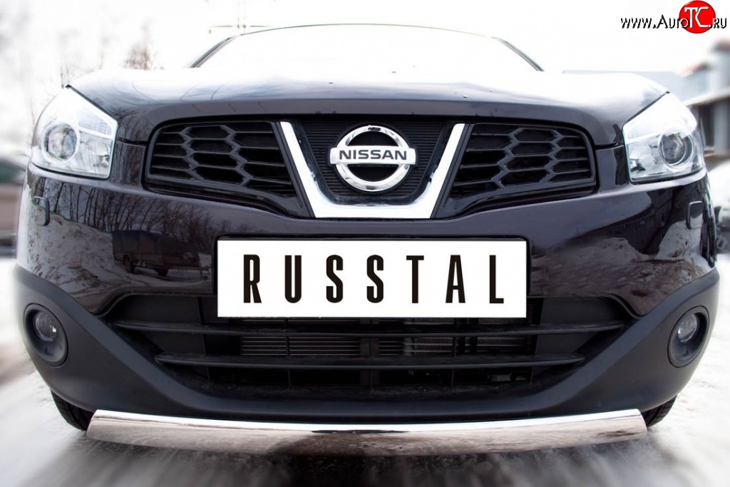 11 499 р. Защита переднего бампера (Ø75х42 мм, нержавейка) Russtal Nissan Qashqai +2 1 J10 рестайлинг (2010-2014)  с доставкой в г. Керчь