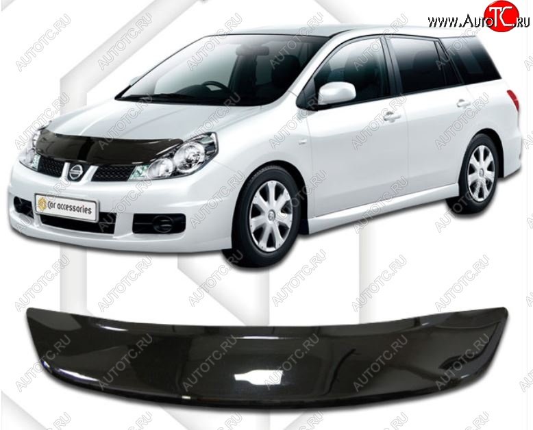 2 799 р. Дефлектор капота CA-Plastic Nissan AD Y12 дорестайлинг (2006-2016) (Classic черный, Без надписи)  с доставкой в г. Керчь