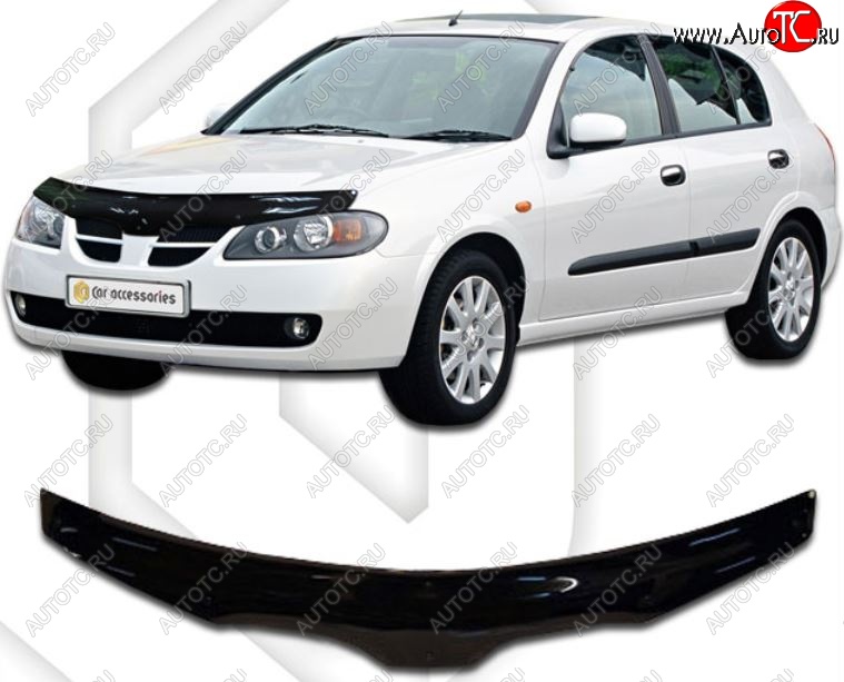 2 079 р. Дефлектор капота CA-Plastic  Nissan Almera  N16 (2000-2003) седан дорестайлинг (серия Classic черный, Без надписи)  с доставкой в г. Керчь