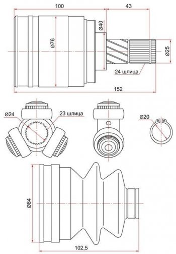 ШРУС SAT (внутренний, 23*24*40) Nissan Almera ( N15,  N16) - Wingroad  2 Y11