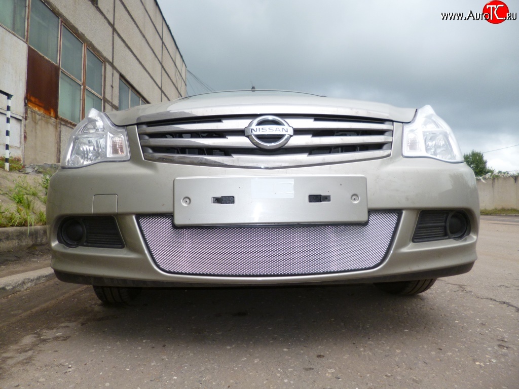 2 199 р. Сетка на бампер Russtal (хром) Nissan Almera G15 седан (2012-2019)  с доставкой в г. Керчь