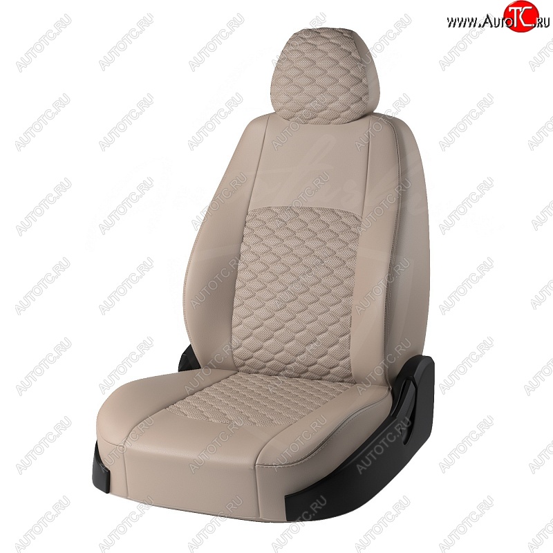 4 749 р. Чехлы для сидений (G11/G15) Lord Autofashion Турин Соты (экокожа)  Nissan Almera  G15 (2012-2019) седан (Бежевый, вставка Бежевая, строчка Бежевая)  с доставкой в г. Керчь