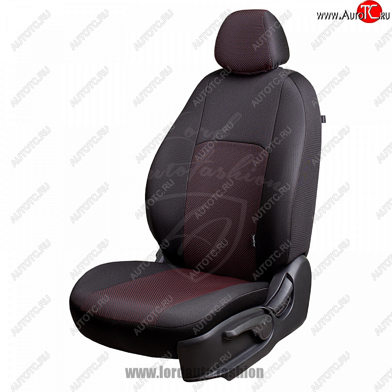 5 999 р. Чехлы для сидений Lord Autofashion Дублин (жаккард, сплошная спинка) Nissan Almera Classic седан B10 (2006-2013) (Черный, вставка Ёж Красный)  с доставкой в г. Керчь