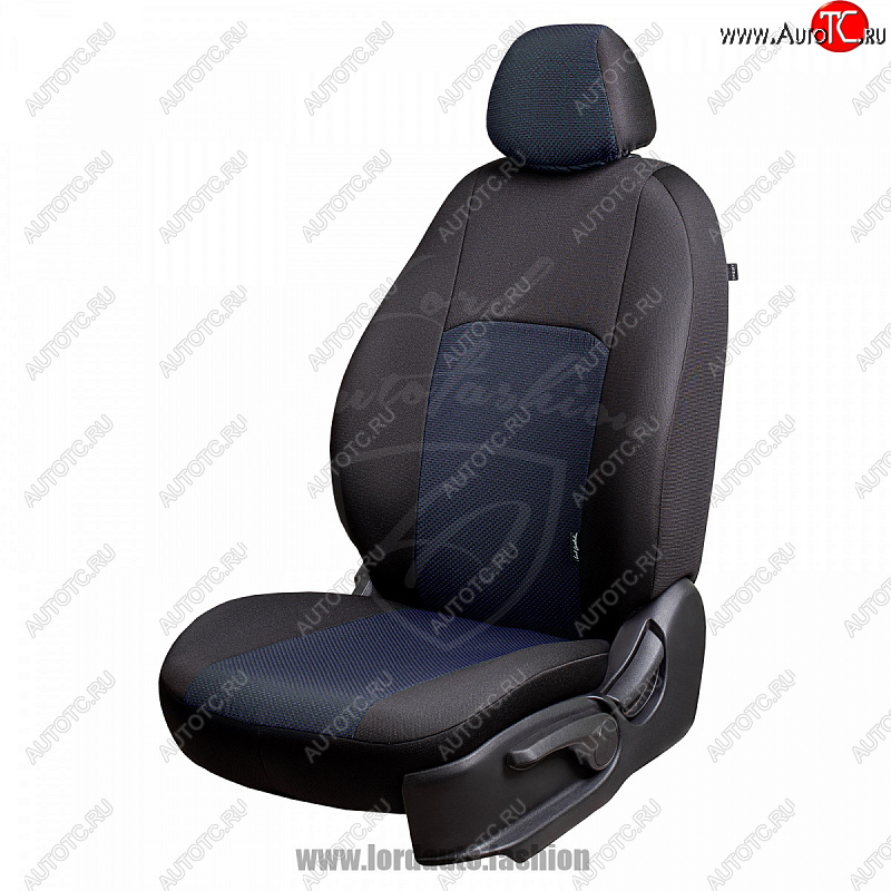 5 999 р. Чехлы для сидений Lord Autofashion Дублин (жаккард, сплошная спинка) Nissan Almera Classic седан B10 (2006-2013) (Черный, вставка Ёж Синий)  с доставкой в г. Керчь
