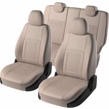9 449 р. Чехлы для сидений Lord Autofashion Турин (экокожа, сплошная спинка, 3 Г-образных подголовника)  Nissan Almera Classic  седан (2006-2013) B10 (Бежевый, вставка бежевая)  с доставкой в г. Керчь. Увеличить фотографию 2