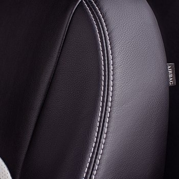 9 449 р. Чехлы для сидений Lord Autofashion Турин (экокожа, сплошная спинка, 3 Г-образных подголовника)  Nissan Almera Classic  седан (2006-2013) B10 (Черный, вставка белая)  с доставкой в г. Керчь. Увеличить фотографию 4