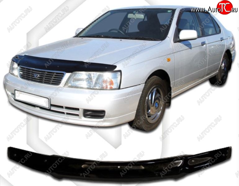 1 999 р. Дефлектор капота CA-Plastic Nissan Bluebird седан U14 дорестайлинг (1996-1998) (Classic черный, Без надписи)  с доставкой в г. Керчь