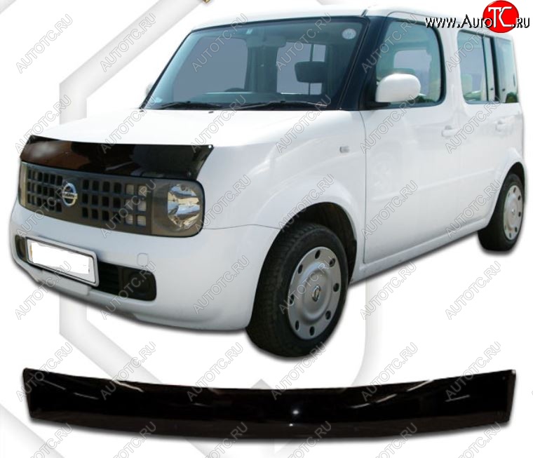 2 969 р. Дефлектор капота CA-Plastic Nissan Cube 2 (2002-2008) (Classic черный, Без надписи)  с доставкой в г. Керчь