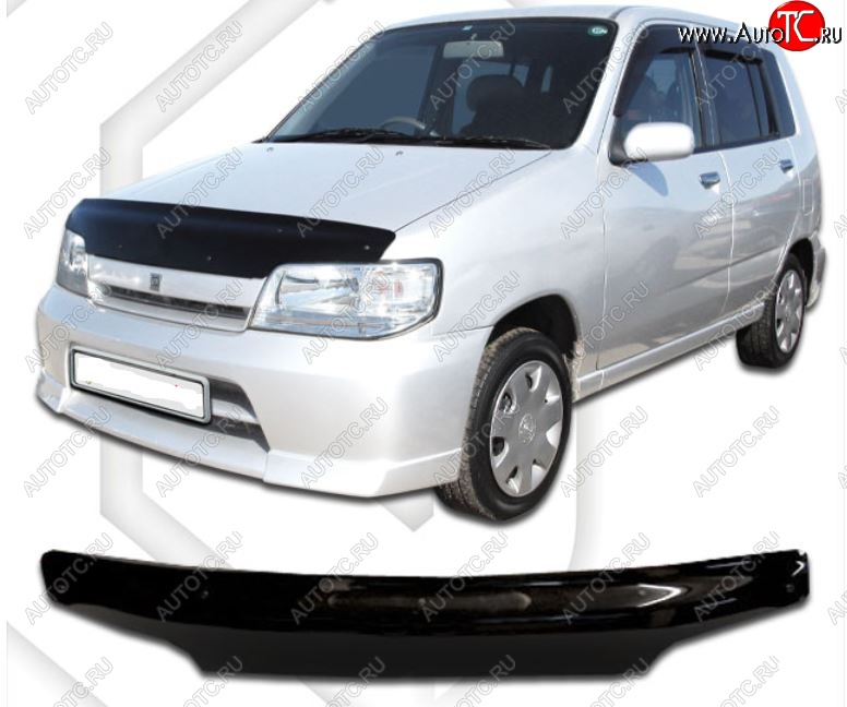 2 969 р. Дефлектор капота CA-Plastic Nissan Cube 1 (1998-2002) (Classic черный, Без надписи)  с доставкой в г. Керчь