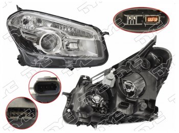 Правая фара (ксенон, с электрокорректором, Евросвет) TYC Nissan Dualis J10 2-ой рестайлинг (2010-2014)