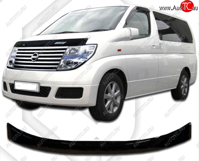 2 699 р. Дефлектор капота CA-Plastic Nissan Elgrand 2 дорестайлинг (2002-2004) (Classic черный, Без надписи)  с доставкой в г. Керчь