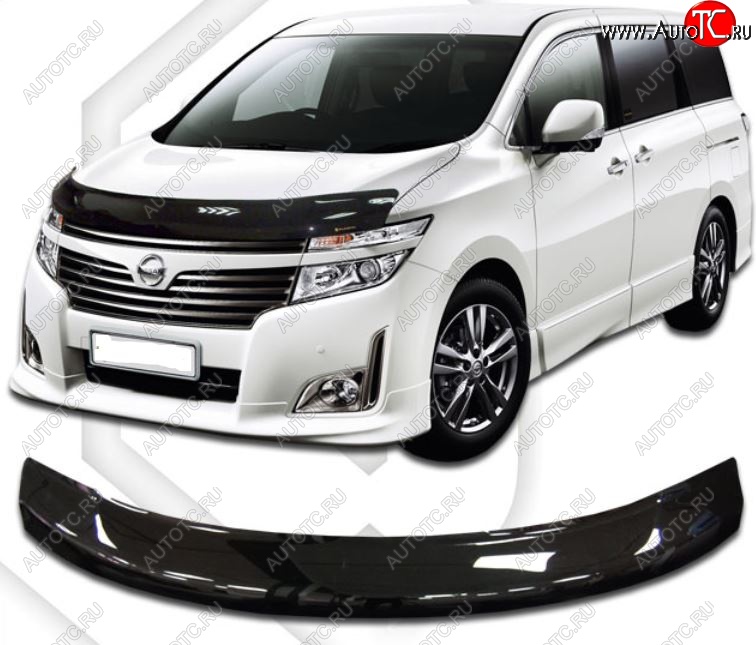 2 199 р. Дефлектор капота CA-Plastic  Nissan Elgrand  3 (2010-2025) дорестайлинг, рестайлинг (Classic черный, Без надписи)  с доставкой в г. Керчь