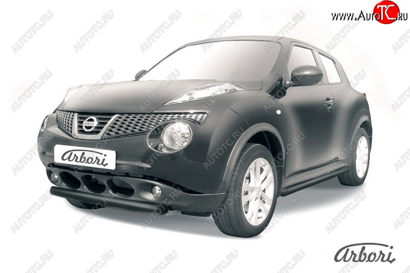 5 399 р. Защита переднего бампера 4WD Arbori (короткая, черная, 1 труба d57 mm). Nissan Juke 1 YF15 рестайлинг (2014-2020)  с доставкой в г. Керчь
