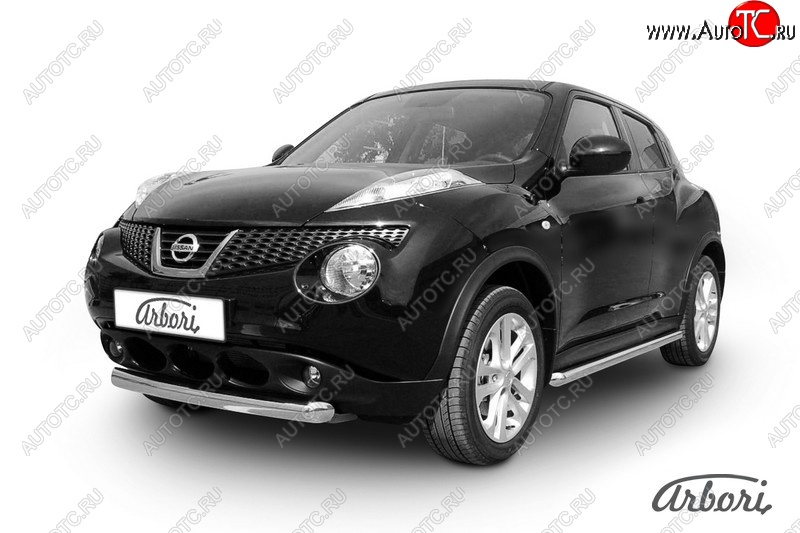 11 339 р. Защита переднего бампера 4WD Arbori (короткая, нержавейка, 1 труба d76 mm). Nissan Juke 1 YF15 рестайлинг (2014-2020)  с доставкой в г. Керчь