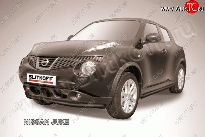 7 999 р. Защита переднего бампер Slitkoff Nissan Juke 1 YF15 рестайлинг (2014-2020) (Цвет: серебристый)  с доставкой в г. Керчь
