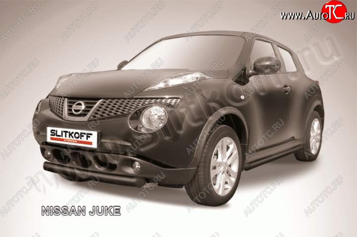 7 999 р. Защита переднего бампер Slitkoff Nissan Juke 1 YF15 рестайлинг (2014-2020) (Цвет: серебристый)  с доставкой в г. Керчь