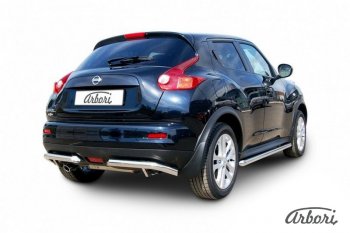 10 619 р. Защита заднего бампера Arbori (уголки, нержавейка, 1 труба d57 mm). Nissan Juke 1 YF15 рестайлинг (2014-2020)  с доставкой в г. Керчь. Увеличить фотографию 2