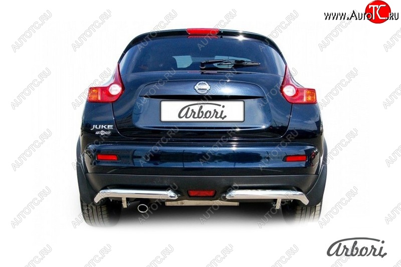 10 619 р. Защита заднего бампера Arbori (уголки, нержавейка, 1 труба d57 mm). Nissan Juke 1 YF15 рестайлинг (2014-2020)  с доставкой в г. Керчь