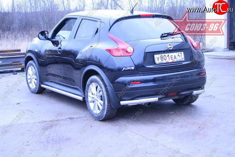 9 629 р. Защита заднего бампера из боковых уголков 4х4 Souz-96 (d60) Nissan Juke 1 YF15 рестайлинг (2014-2020)  с доставкой в г. Керчь