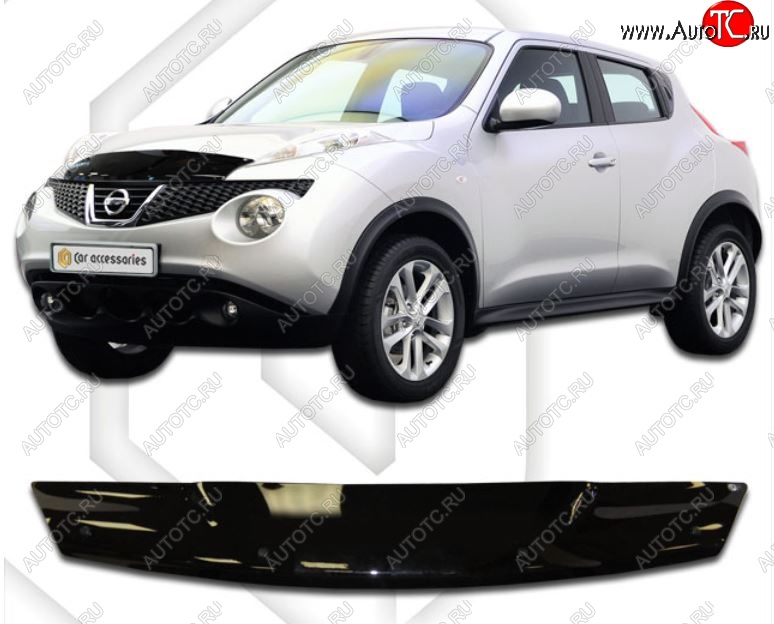 1 959 р. Дефлектор капота CA-Plastic Nissan Juke 1 YF15 дорестайлинг (2010-2014) (серия Classic черный, Без надписи)  с доставкой в г. Керчь