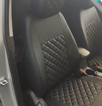 9 449 р. Чехлы для сидений Lord Autofashion Турин Ромб (экокожа) Nissan Juke 1 YF15 дорестайлинг (2010-2014) (Чёрный, вставка чёрная, строчка чёрная)  с доставкой в г. Керчь. Увеличить фотографию 3
