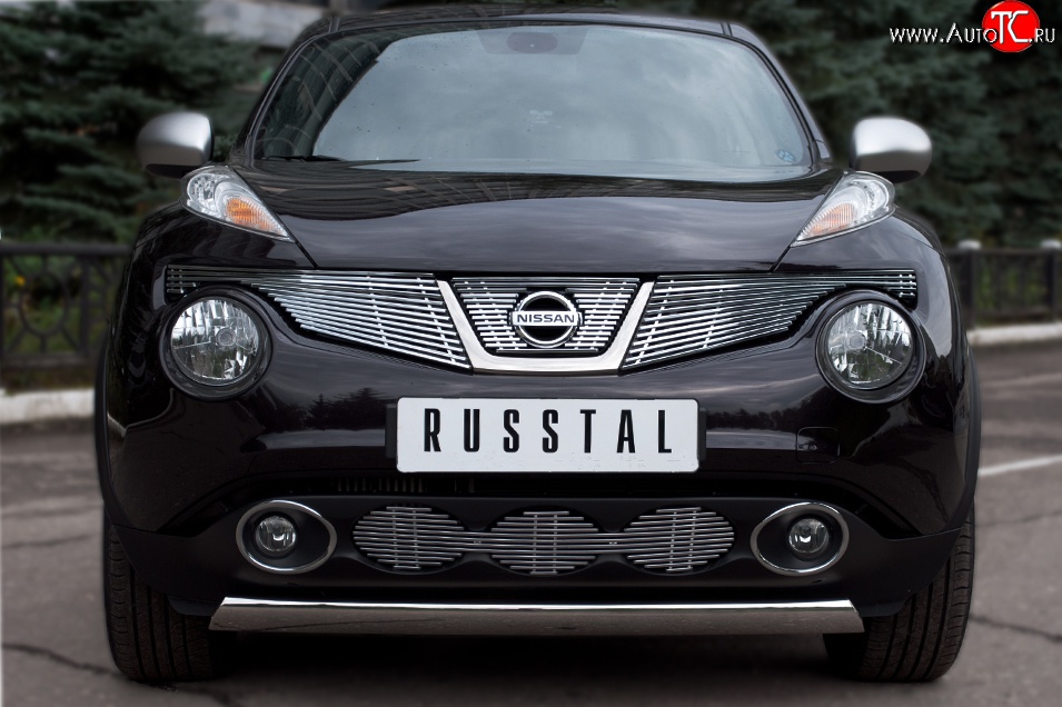 9 449 р. Защита переднего бампера (Ø75x42 мм, нержавейка, 4х4) Russtal Nissan Juke 1 YF15 дорестайлинг (2010-2014)  с доставкой в г. Керчь