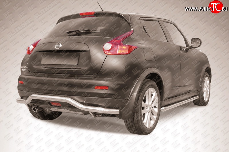11 499 р. Фигурная защита заднего бампера диаметром 57 мм Slitkoff Nissan Juke 1 YF15 дорестайлинг (2010-2014) (2WD)  с доставкой в г. Керчь