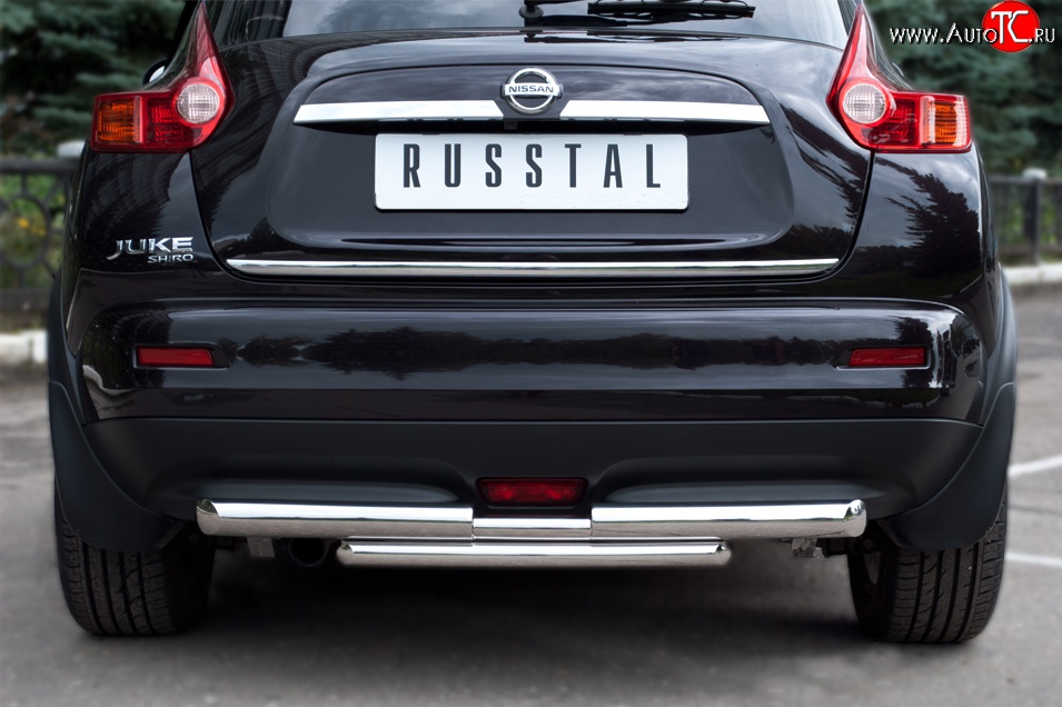13 999 р. Защита заднего бампера (Ø63 и 42 мм, нержавейка) SLITKOFF  Nissan Juke  1 YF15 (2010-2014) дорестайлинг  с доставкой в г. Керчь