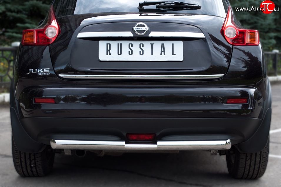 12 399 р. Защита заднего бампера (Ø63 и 42 мм, нержавейка) SLITKOFF  Nissan Juke  1 YF15 (2010-2014) дорестайлинг  с доставкой в г. Керчь