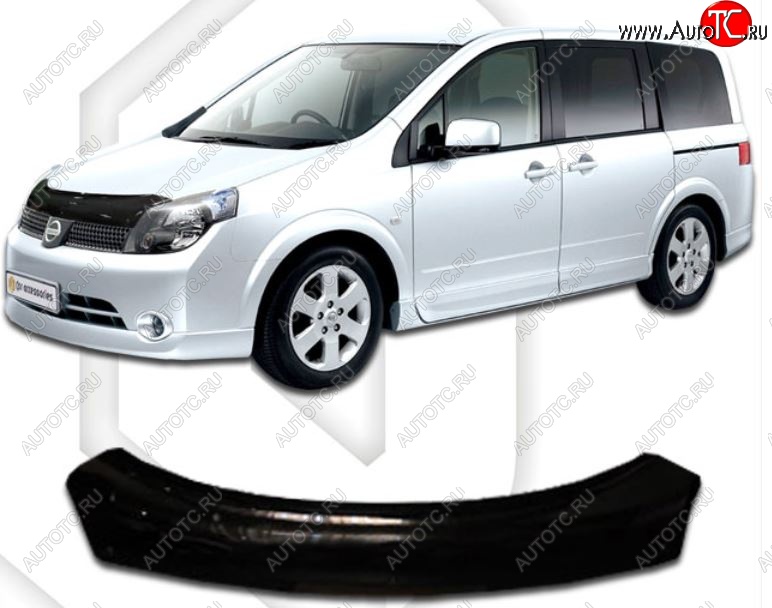 1 899 р. Дефлектор капота CA-Plastic Nissan Lafesta B30 дорестайлинг (2004-2006) (Classic черный, Без надписи)  с доставкой в г. Керчь