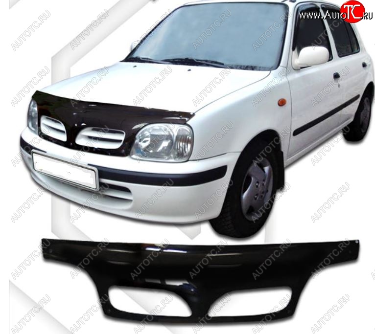 2 399 р. Дефлектор капота CA-Plastiс exclusive  Nissan March  K11 (1997-2003) хэтчбэк 5 дв. 2-ой рестайлинг (Classic черный, Без надписи)  с доставкой в г. Керчь