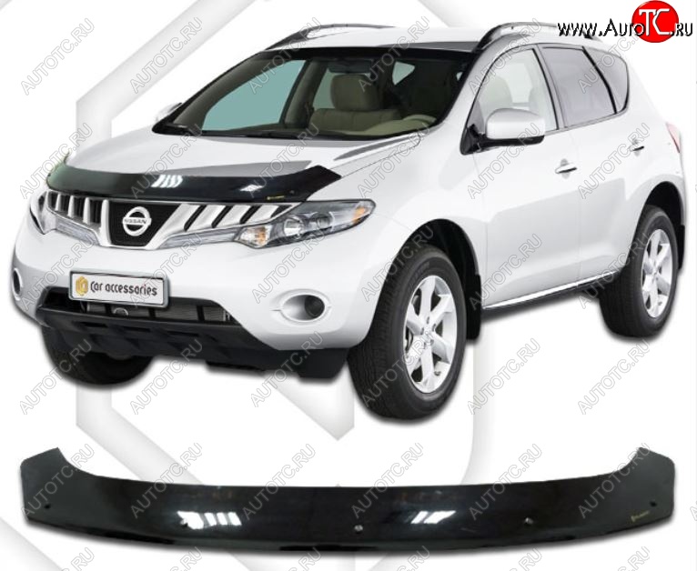 2 159 р. Дефлектор капота CA-Plastic Nissan Murano 2 Z51 рестайлинг (2010-2016) (Classic черный, Без надписи)  с доставкой в г. Керчь