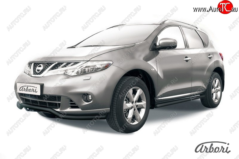 8 099 р. Защита переднего бампера Arbori (волна, черная, 1 труба d57 mm). Nissan Murano 2 Z51 рестайлинг (2010-2016)  с доставкой в г. Керчь