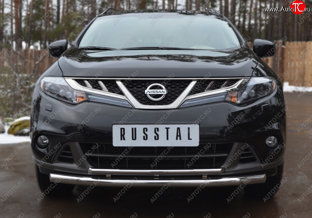 18 999 р. Защита переднего бампера (2 трубы Ø63 и 42 мм, нержавейка) SLITKOFF  Nissan Murano  2 Z51 (2010-2016) рестайлинг  с доставкой в г. Керчь