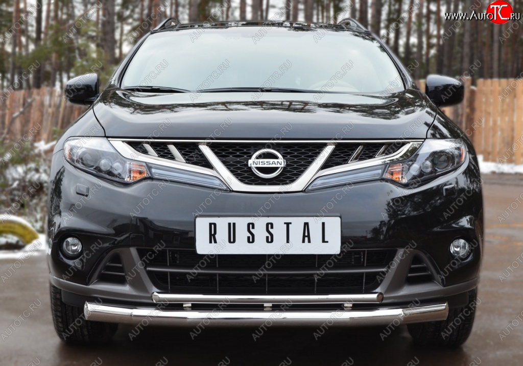 20 399 р. Защита переднего бампера (2 трубы Ø76 и 42 мм, нержавейка) SLITKOFF  Nissan Murano  2 Z51 (2010-2016) рестайлинг  с доставкой в г. Керчь