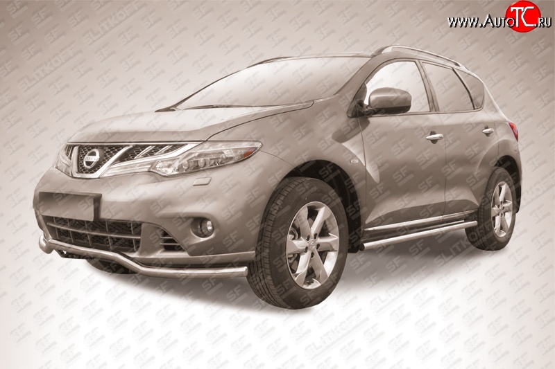 15 499 р. Фигурная защита переднего бампера Slitkoff (57 мм) Nissan Murano 2 Z51 рестайлинг (2010-2016) (Нержавейка, Полированная)  с доставкой в г. Керчь