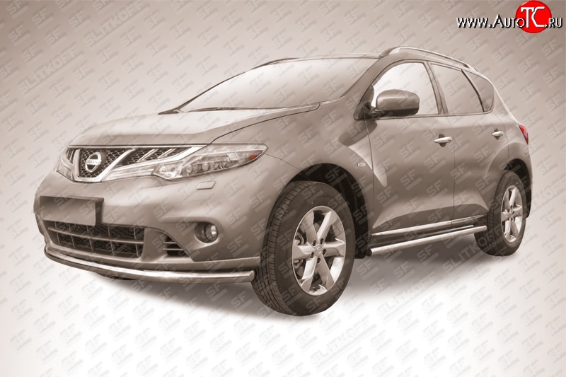 13 699 р. Одинарная защита переднего бампера Slitkoff (57 мм) Nissan Murano 2 Z51 рестайлинг (2010-2016) (Нержавейка, Полированная)  с доставкой в г. Керчь