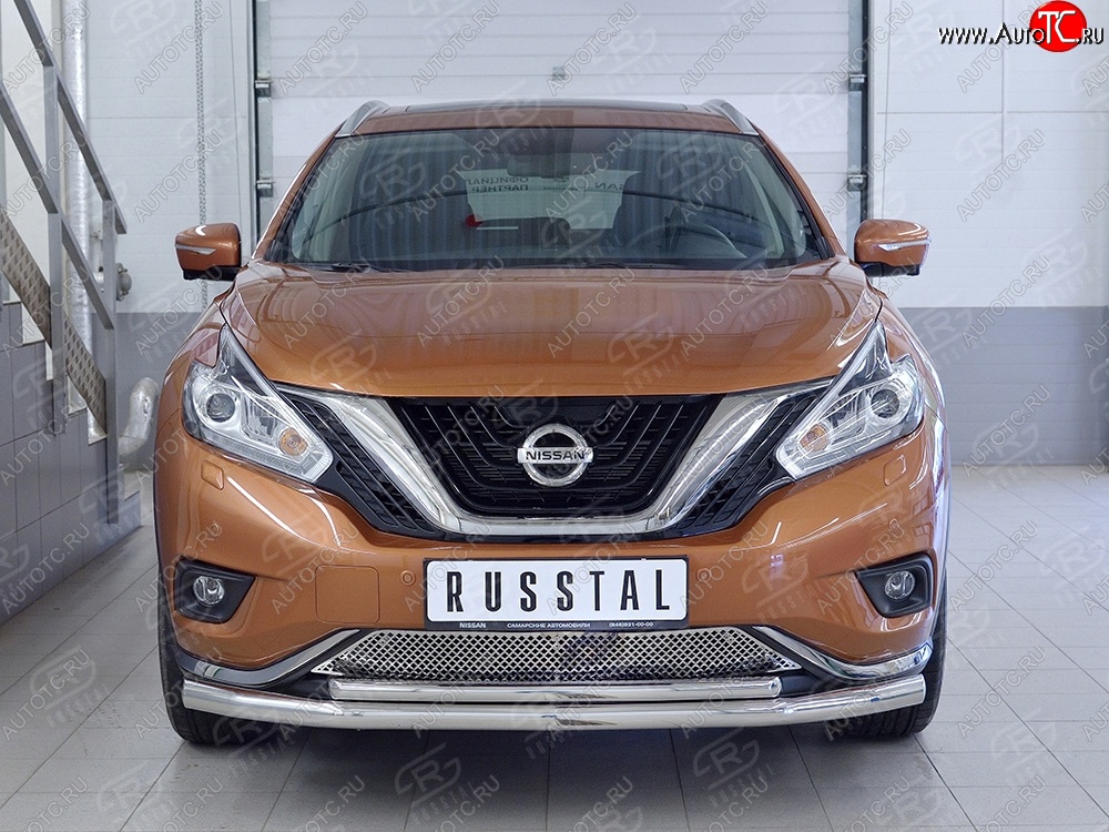 19 999 р. Защита переднего бампера (2 трубыØ63 и 42 мм, нержавейка) SLITKOFF  Nissan Murano  3 Z52 (2015-2022) дорестайлинг  с доставкой в г. Керчь