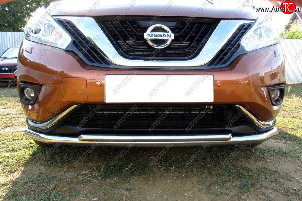 15 999 р. Двойная защита переднего бампера из труб диаметром 57 и 42 мм Slitkoff Nissan Murano 3 Z52 дорестайлинг (2015-2022) (Нержавейка, Полированная)  с доставкой в г. Керчь