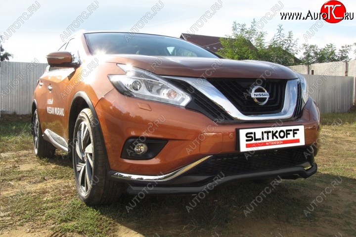 12 899 р. защита переднего бампера Slitkoff Nissan Murano 3 Z52 дорестайлинг (2015-2022) (Цвет: серебристый)  с доставкой в г. Керчь
